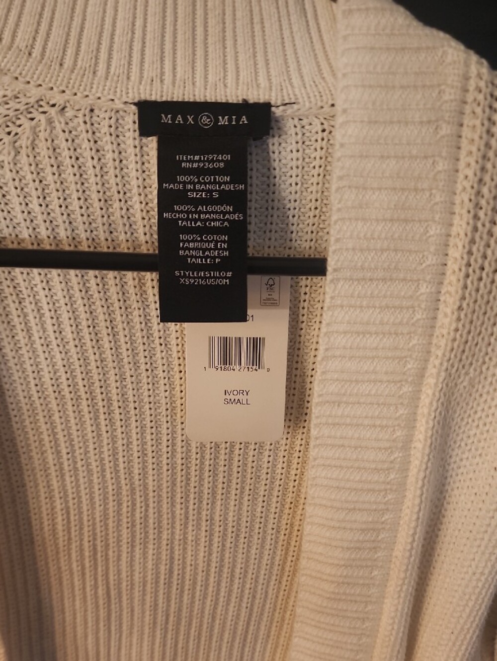 NWT Ivory Open-Front Ribbed Knit Cardigan - Picture 2 of 3
